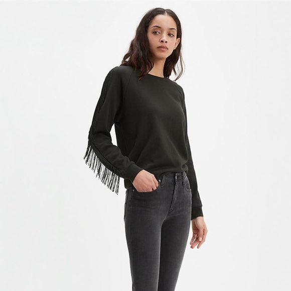 Levi's Tops - Levis Reese black fringe sleeve crewneck sweater